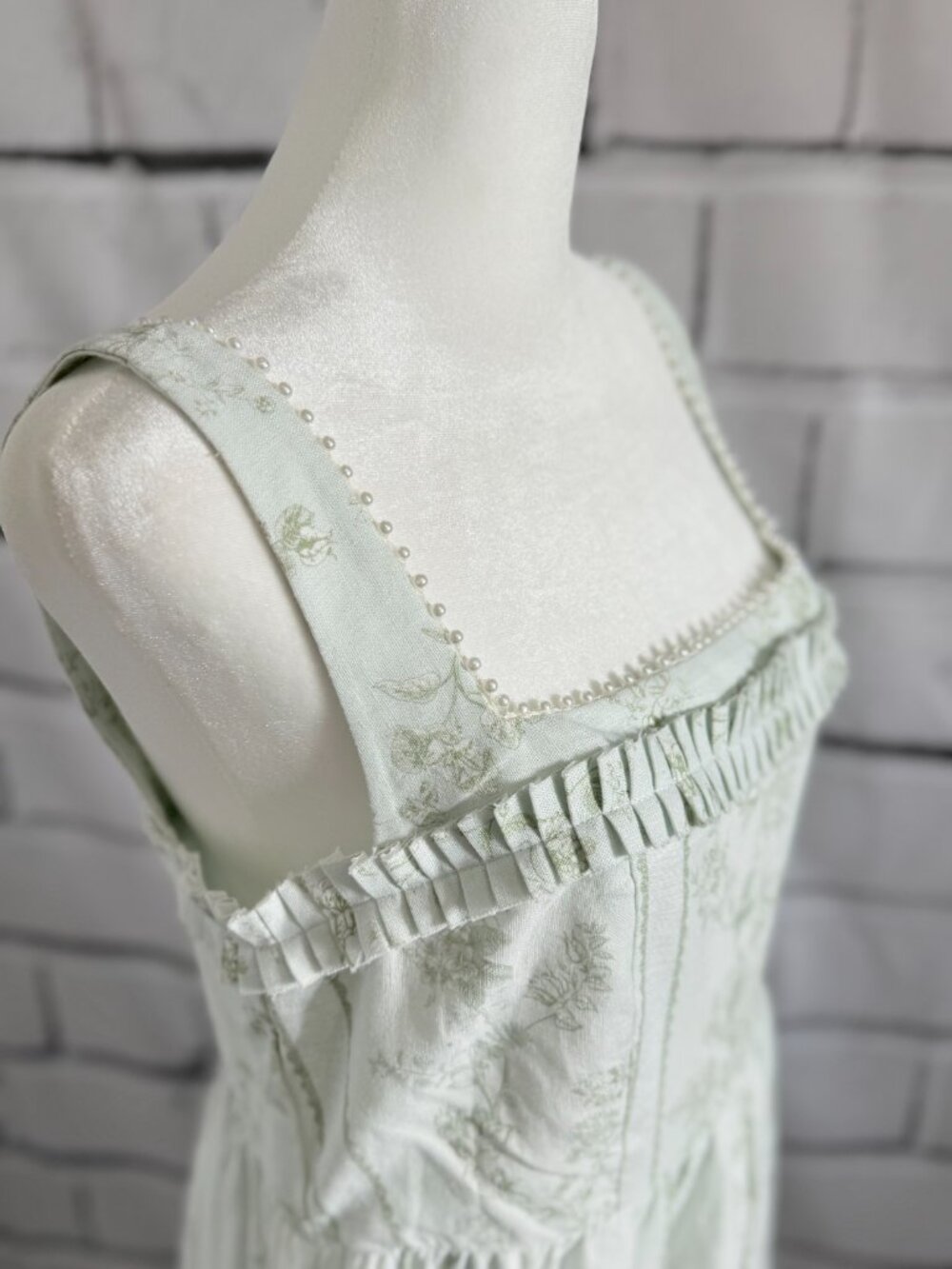 NWT Caroline Constas Linen Blend Floral Maxi Dress Mint Green Size S Cottagecore - Picture 8 of 15